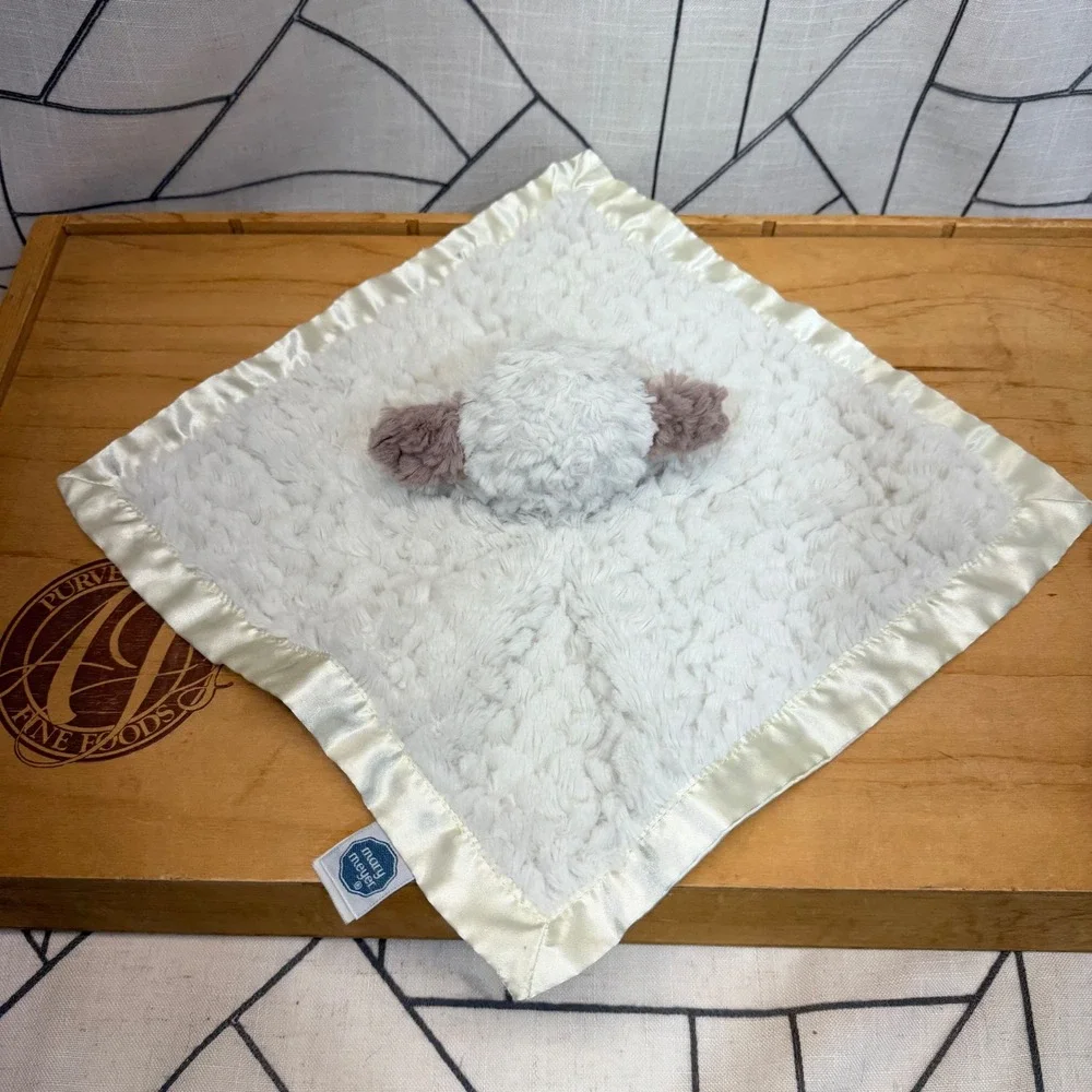 Mary Meyer Marshmallow Lamb Lovey‎ Security Blanket Cream Grey Satin Trim 13x13